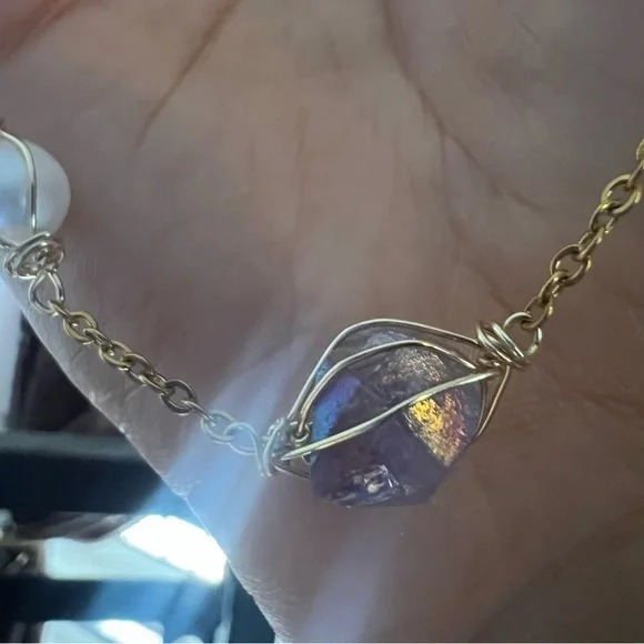 🌊Custom Aura Amethyst & Pearl Choker (15") - Picture 8 of 14